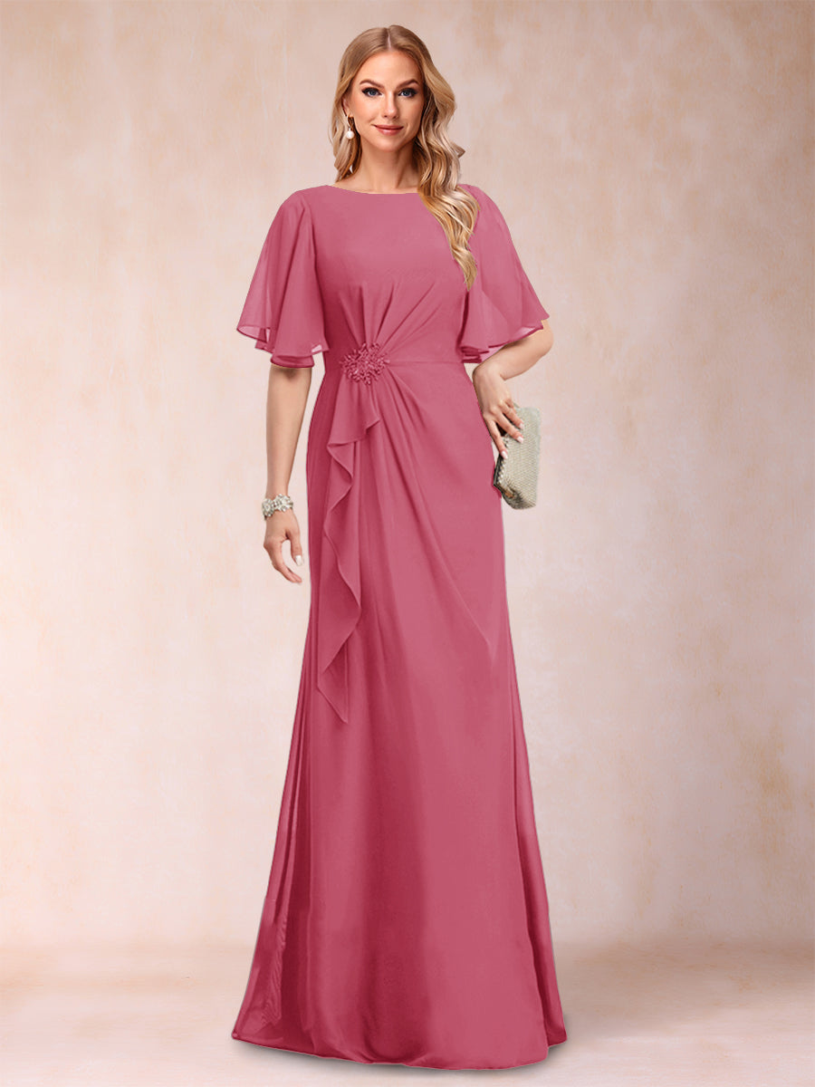 A-Linie/Princess-Linie, U-Ausschnitt, schwarzer Chiffon, Kleider für die Brautmutter mit Applikationen und Rüschen