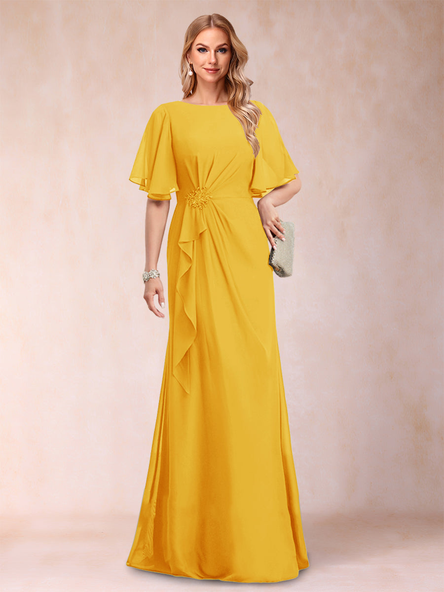 A-Linie/Princess-Linie, U-Ausschnitt, schwarzer Chiffon, Kleider für die Brautmutter mit Applikationen und Rüschen