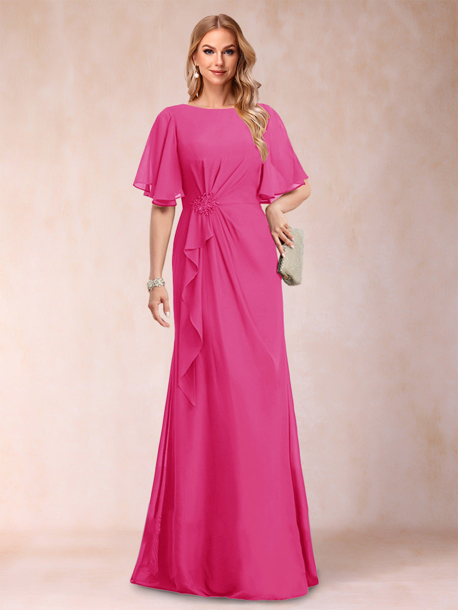 A-Linie/Princess-Linie, U-Ausschnitt, schwarzer Chiffon, Kleider für die Brautmutter mit Applikationen und Rüschen