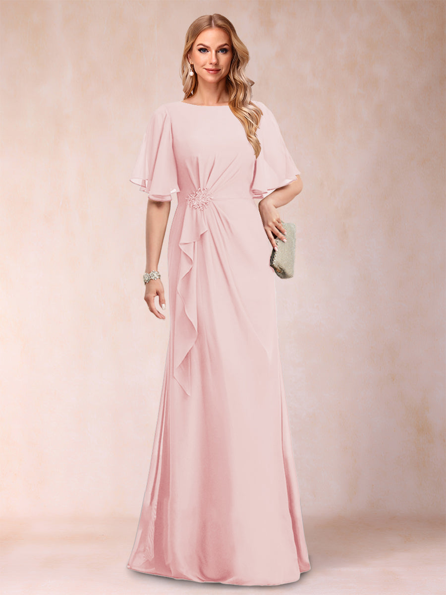 A-Linie/Princess-Linie, U-Ausschnitt, schwarzer Chiffon, Kleider für die Brautmutter mit Applikationen und Rüschen