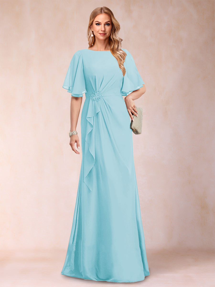 A-Linie/Princess-Linie, U-Ausschnitt, schwarzer Chiffon, Kleider für die Brautmutter mit Applikationen und Rüschen