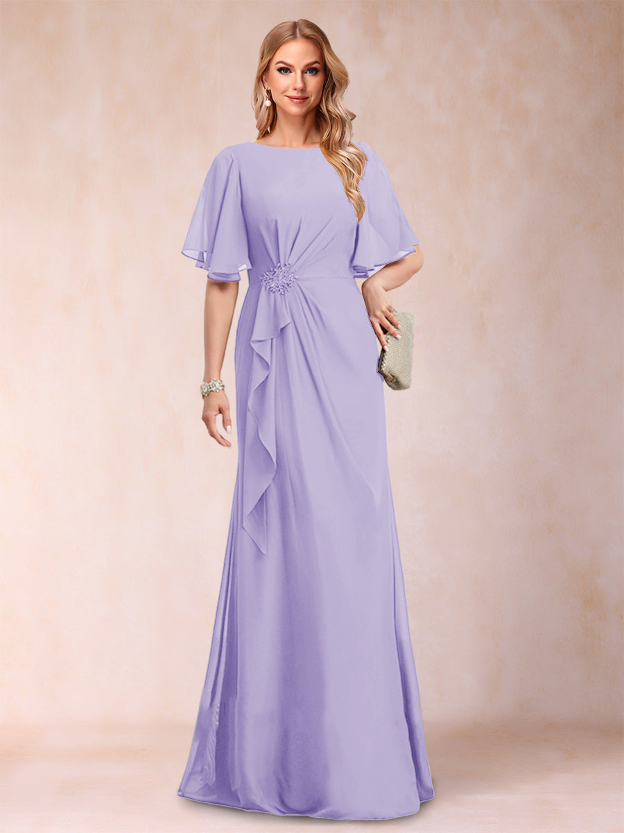 A-Linie/Princess-Linie, U-Ausschnitt, schwarzer Chiffon, Kleider für die Brautmutter mit Applikationen und Rüschen