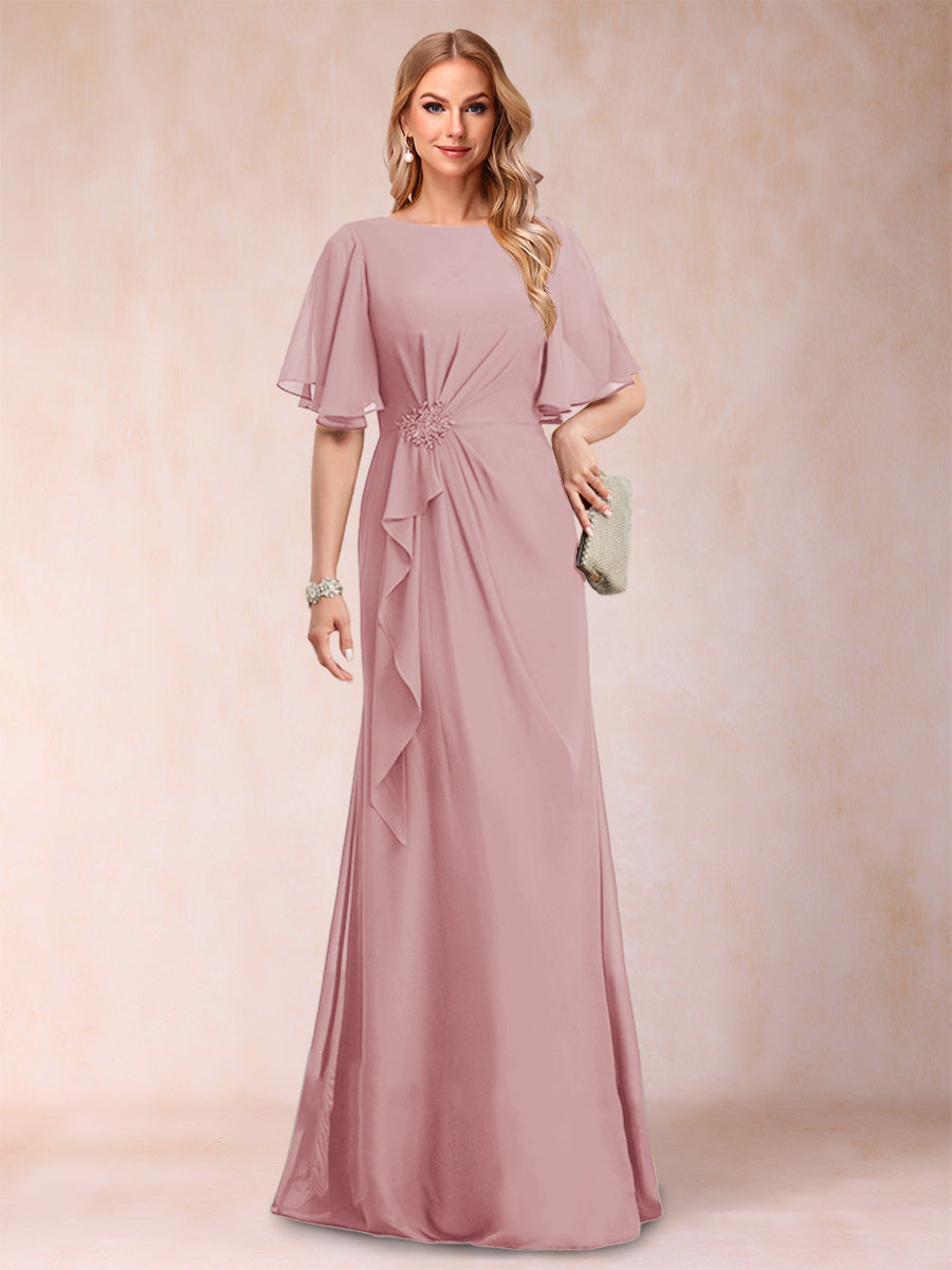 A-Linie/Princess-Linie, U-Ausschnitt, schwarzer Chiffon, Kleider für die Brautmutter mit Applikationen und Rüschen