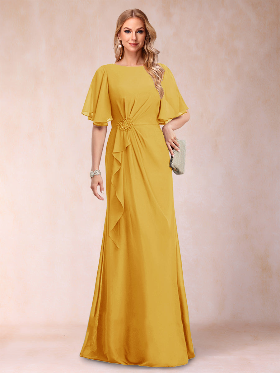 A-Linie/Princess-Linie, U-Ausschnitt, schwarzer Chiffon, Kleider für die Brautmutter mit Applikationen und Rüschen