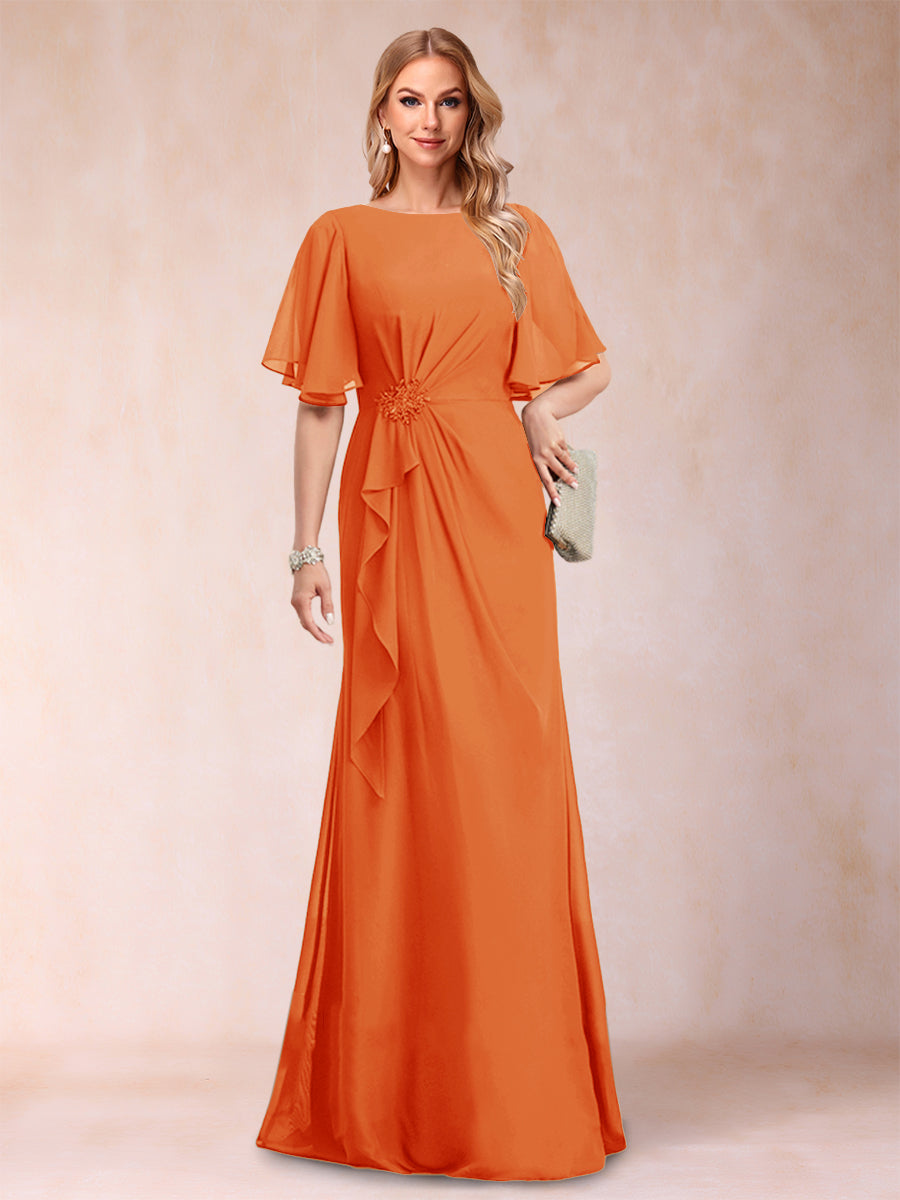 A-Linie/Princess-Linie, U-Ausschnitt, schwarzer Chiffon, Kleider für die Brautmutter mit Applikationen und Rüschen