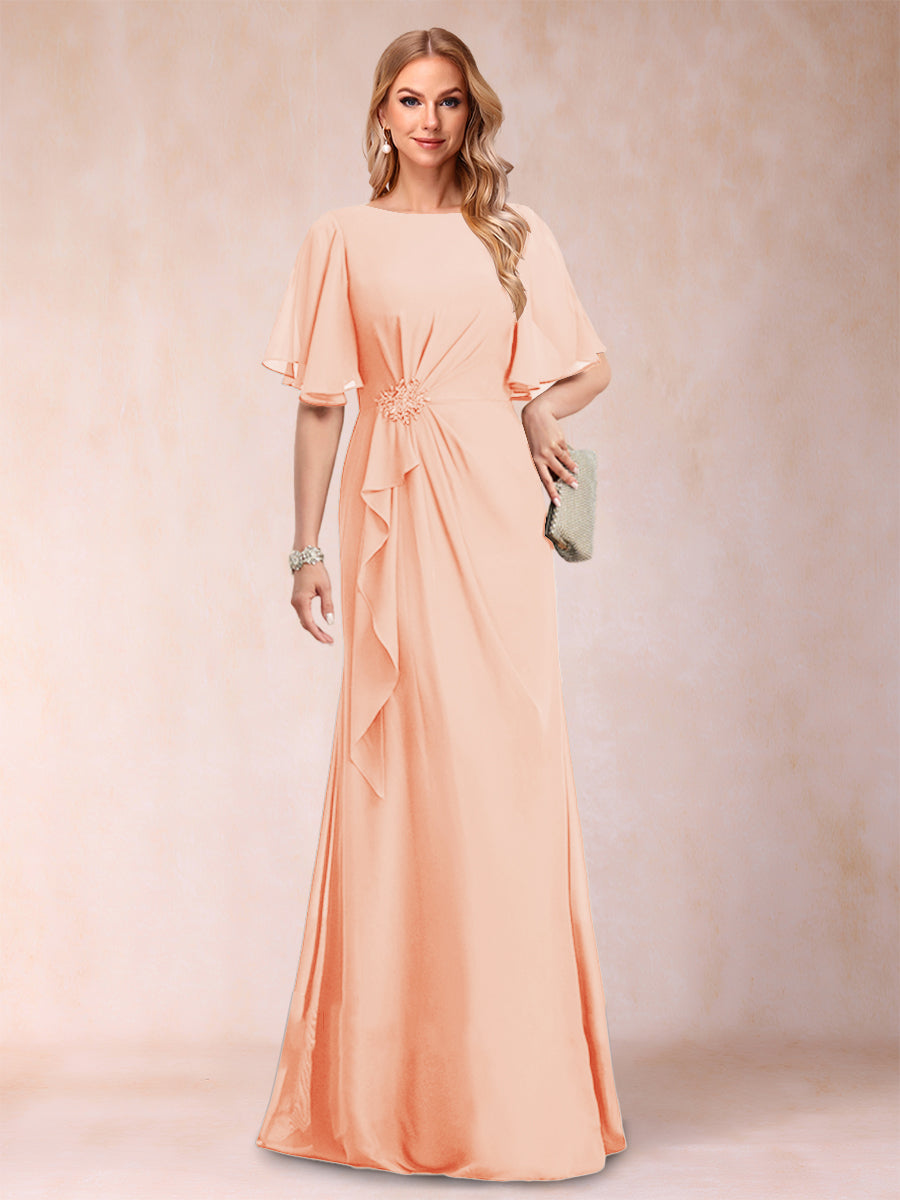 A-Linie/Princess-Linie, U-Ausschnitt, schwarzer Chiffon, Kleider für die Brautmutter mit Applikationen und Rüschen