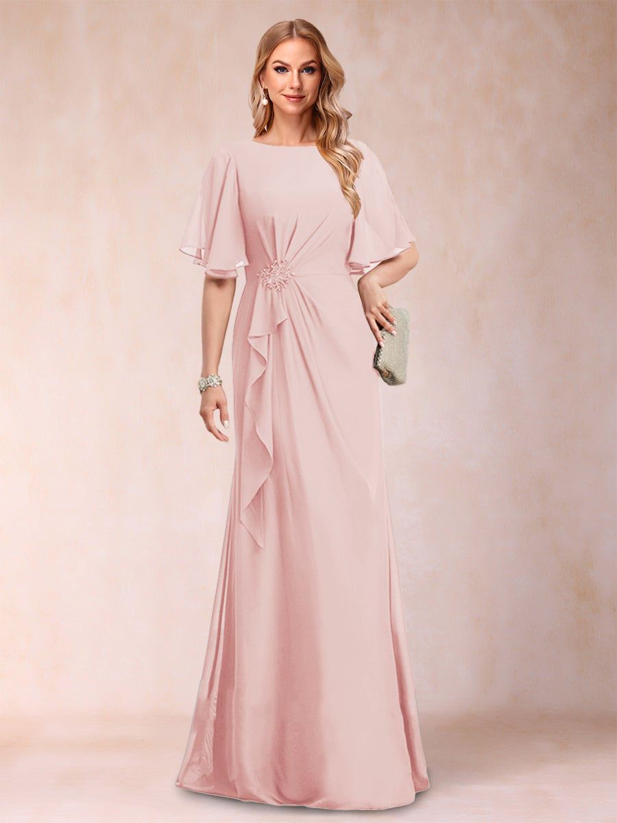 A-Linie/Princess-Linie, U-Ausschnitt, schwarzer Chiffon, Kleider für die Brautmutter mit Applikationen und Rüschen