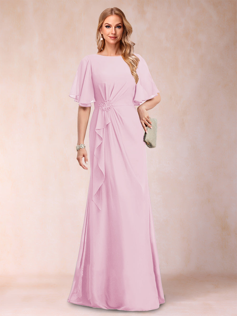 A-Linie/Princess-Linie, U-Ausschnitt, schwarzer Chiffon, Kleider für die Brautmutter mit Applikationen und Rüschen