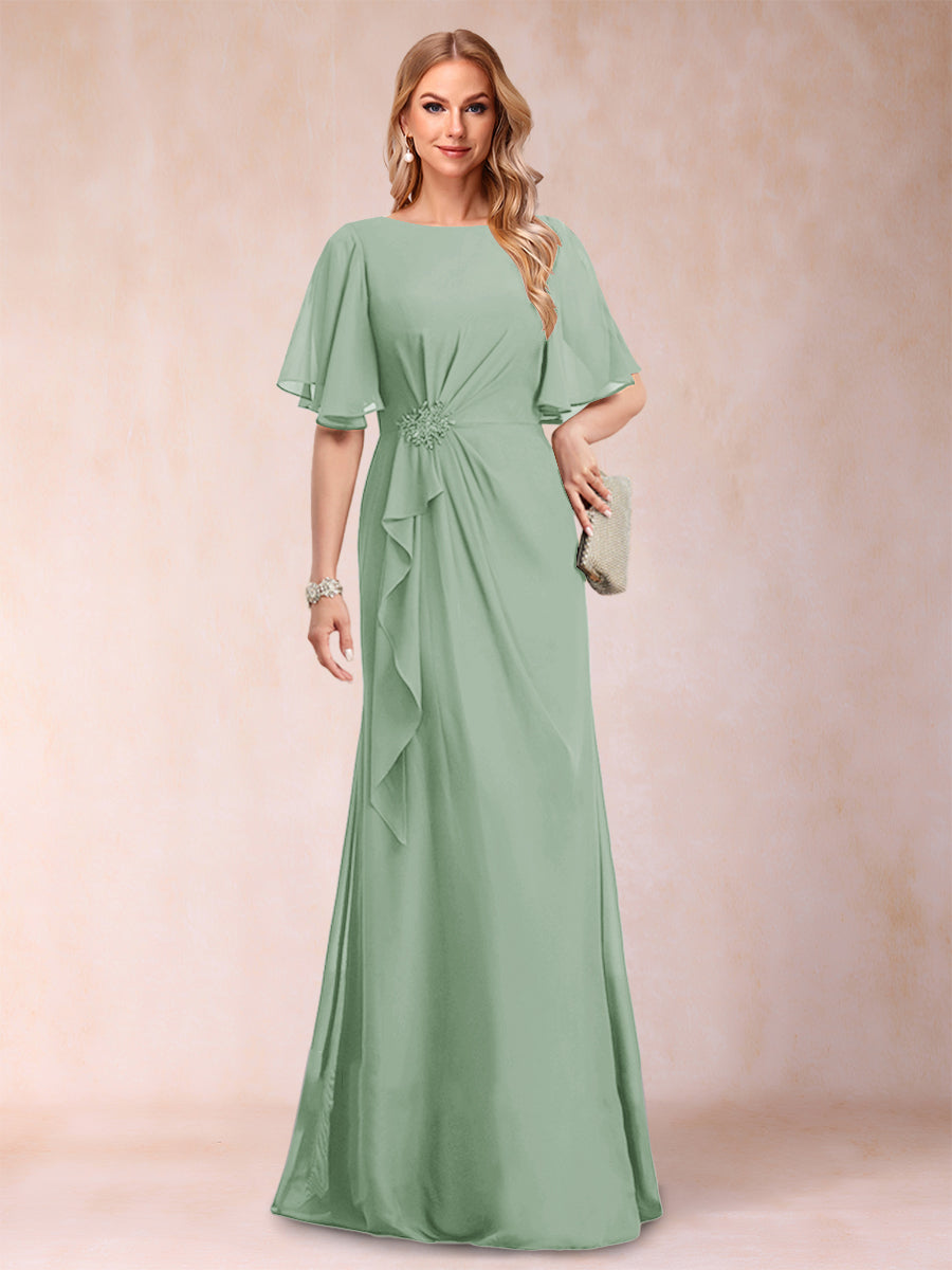 A-Linie/Princess-Linie, U-Ausschnitt, schwarzer Chiffon, Kleider für die Brautmutter mit Applikationen und Rüschen