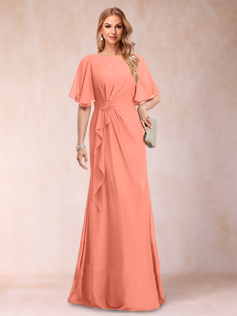 A-Linie/Princess-Linie, U-Ausschnitt, schwarzer Chiffon, Kleider für die Brautmutter mit Applikationen und Rüschen