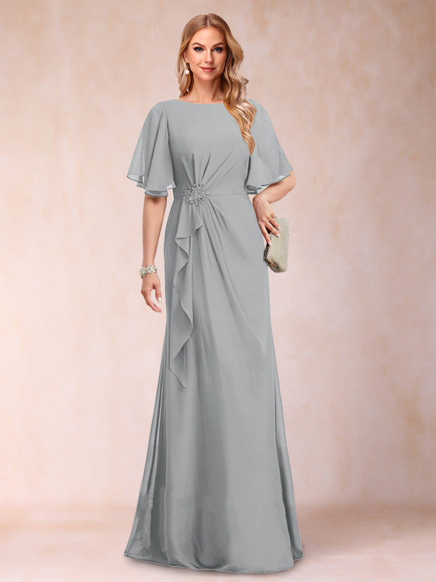 A-Linie/Princess-Linie, U-Ausschnitt, schwarzer Chiffon, Kleider für die Brautmutter mit Applikationen und Rüschen