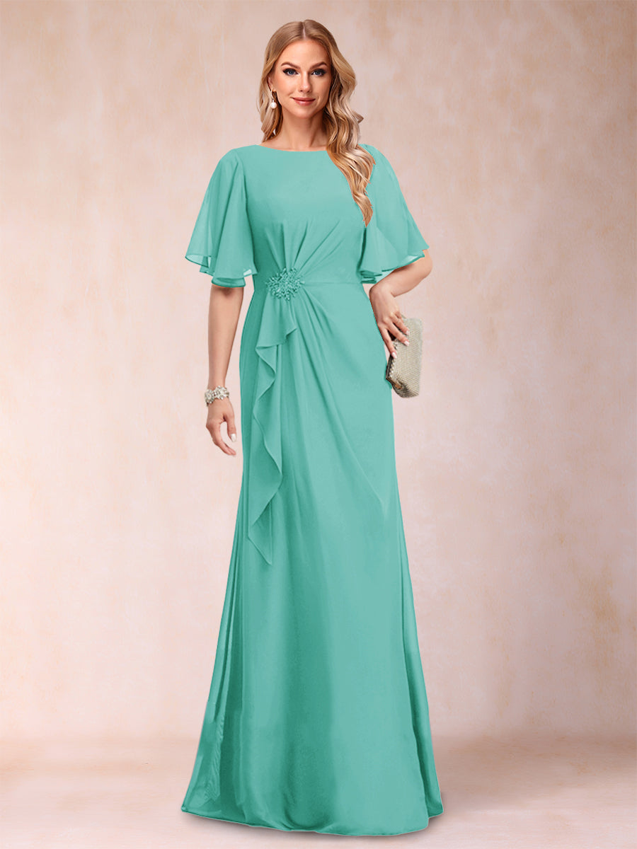 A-Linie/Princess-Linie, U-Ausschnitt, schwarzer Chiffon, Kleider für die Brautmutter mit Applikationen und Rüschen