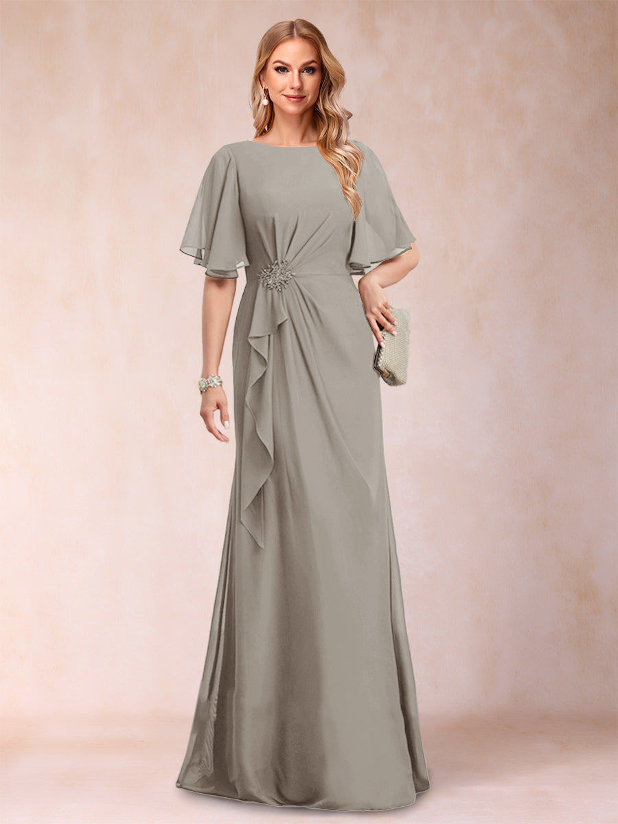 A-Linie/Princess-Linie, U-Ausschnitt, schwarzer Chiffon, Kleider für die Brautmutter mit Applikationen und Rüschen