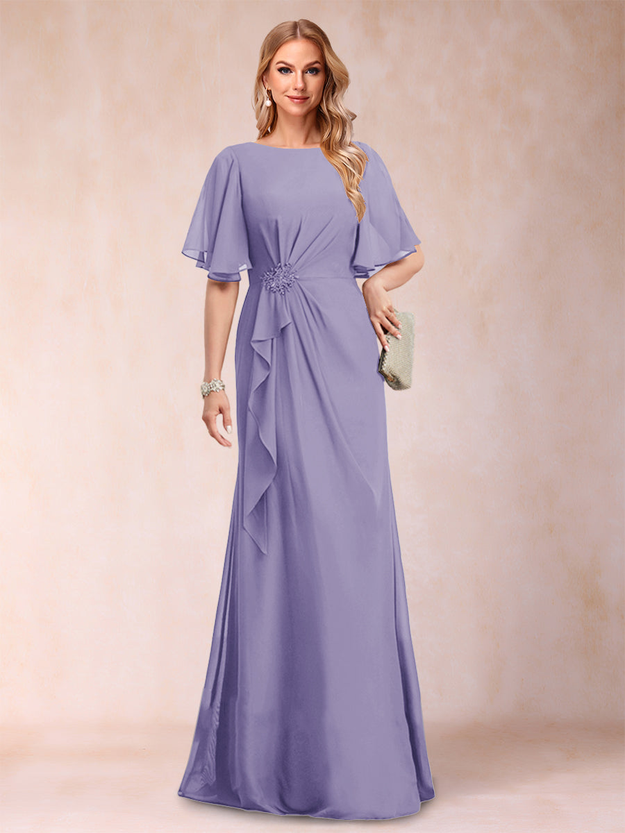 A-Linie/Princess-Linie, U-Ausschnitt, schwarzer Chiffon, Kleider für die Brautmutter mit Applikationen und Rüschen