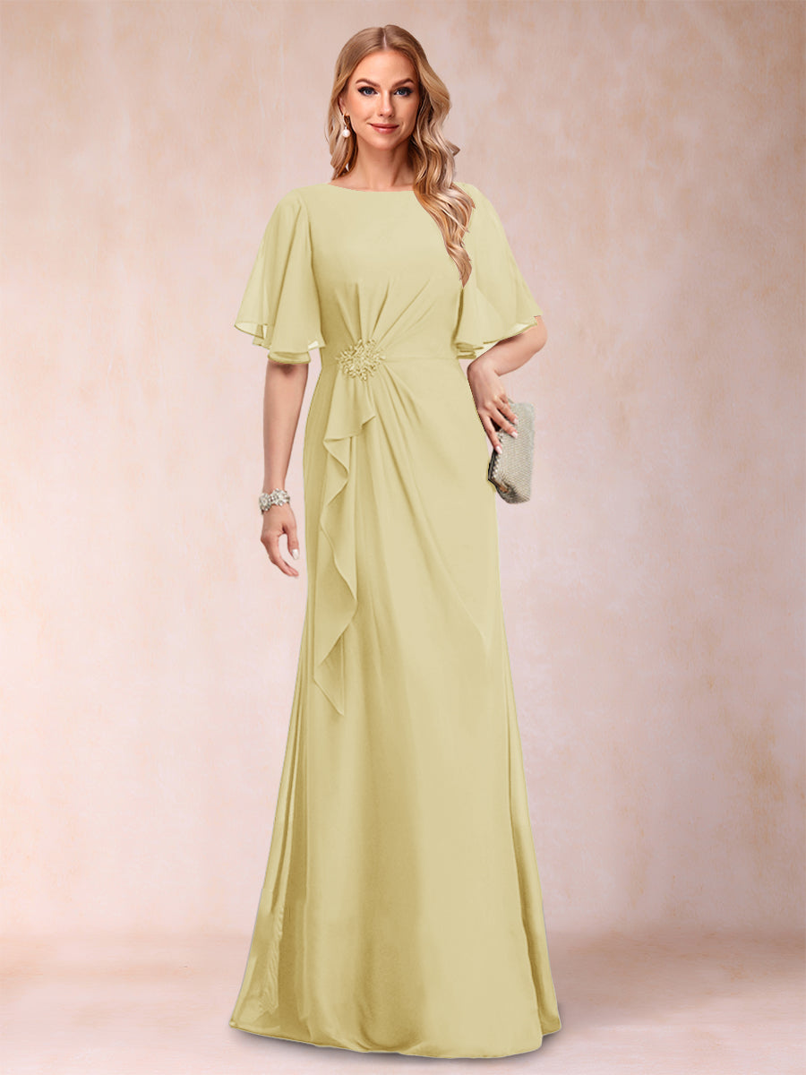 A-Linie/Princess-Linie, U-Ausschnitt, schwarzer Chiffon, Kleider für die Brautmutter mit Applikationen und Rüschen