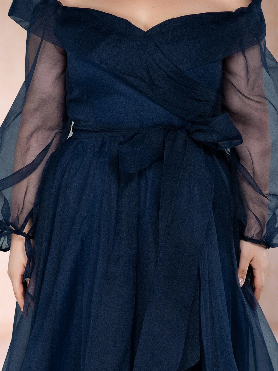 A-Linie/Princess-Linie, schulterfrei, lange Ärmel, große Größen, Kleider für die Brautmutter mit Schlitz an der Seite