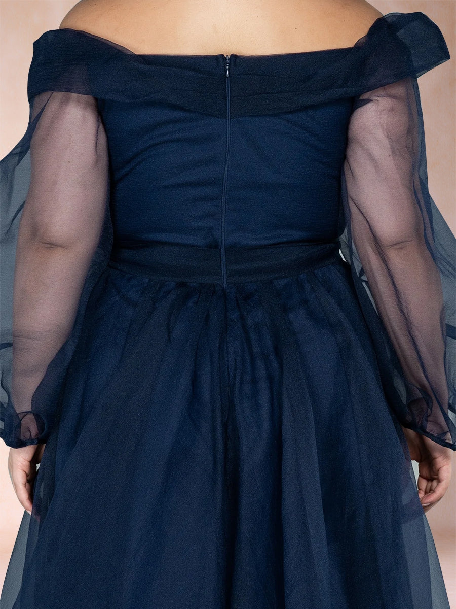 A-Linie/Princess-Linie, schulterfrei, lange Ärmel, große Größen, Kleider für die Brautmutter mit Schlitz an der Seite