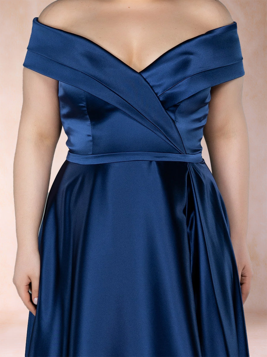 A-Linie/Princess-Linie, schulterfrei, gerüscht, große Größen, Kleider für die Brautmutter mit Schlitz an der Seite