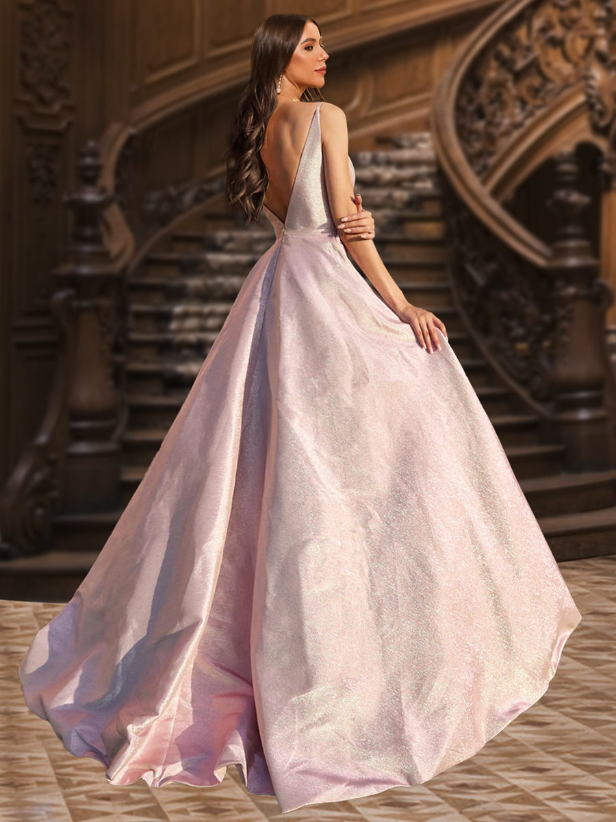 A-Linie/Princess-Linie Tiefer V-Ausschnitt Ärmellose Rüschen Abendkleider mit Seitenschlitz