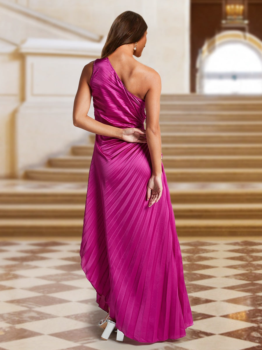 A-Linie/Princess-Linie One-Shoulder-Träger Seitlicher Ausschnitt Satin Plissee Abendkleider