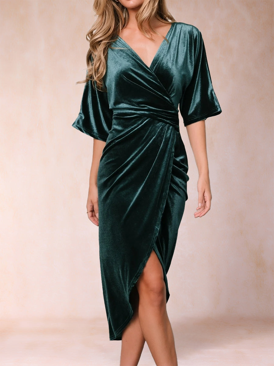 Tulpen-Crossover-Kleid mit V-Ausschnitt und kurzen Ärmeln, gerüschtes Kleid für die Brautmutter