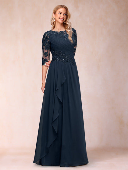 A-Linie/Princess-Linie U-Ausschnitt 3/4-Ärmel Kleider für die Brautmutter mit Applikationen