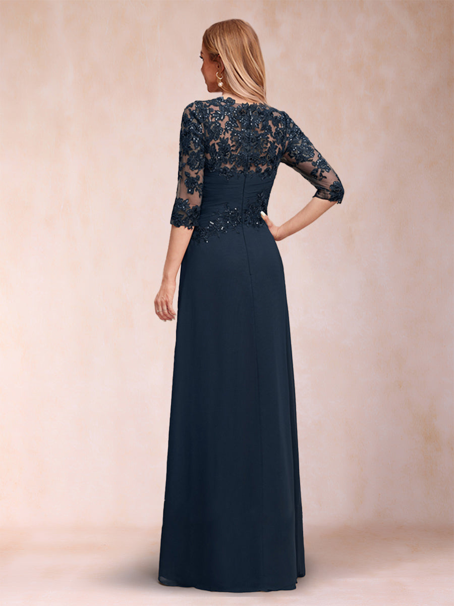 A-Linie/Princess-Linie U-Ausschnitt 3/4-Ärmel Kleider für die Brautmutter mit Applikationen