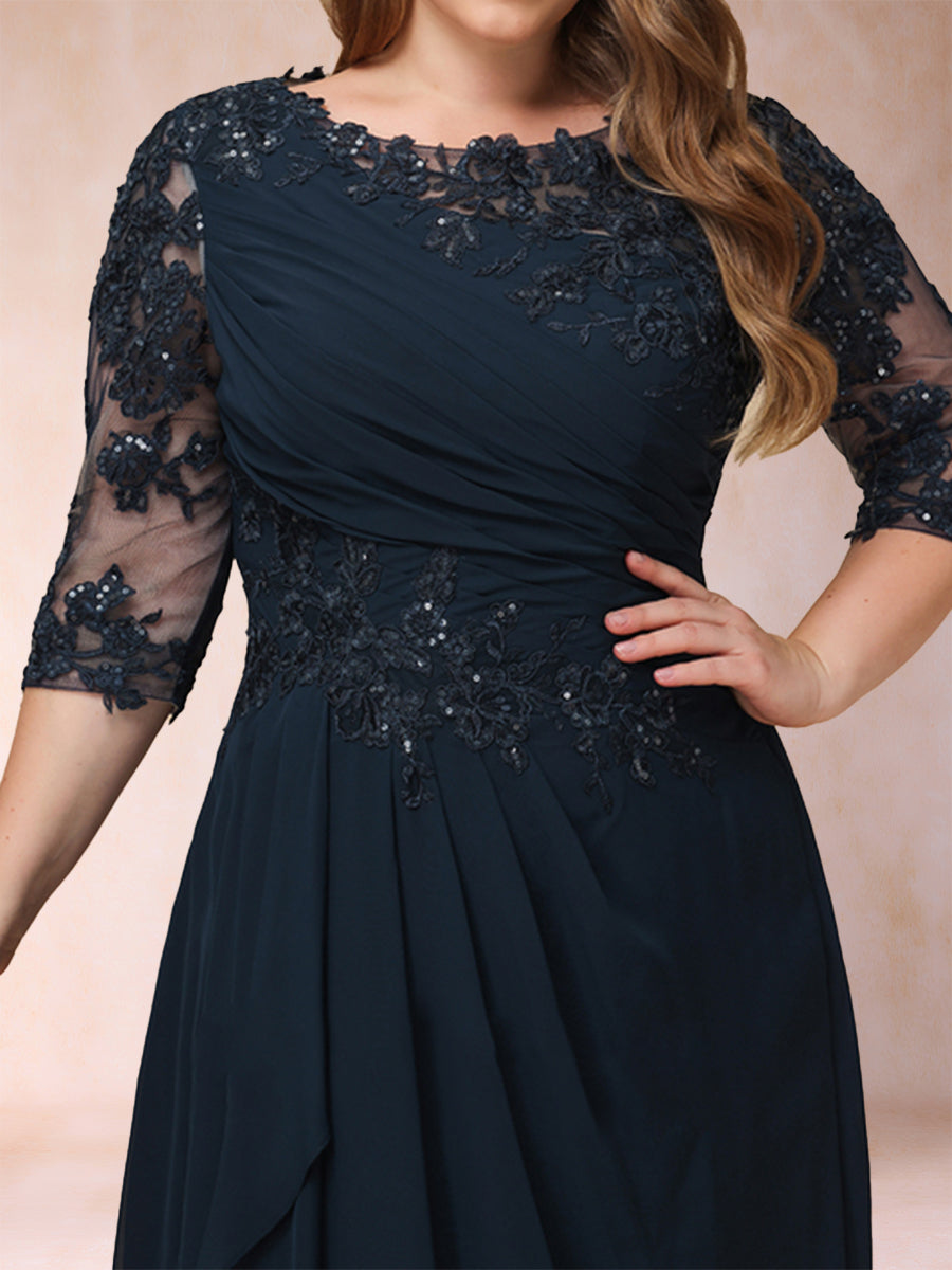 A-Linie/Princess-Linie U-Ausschnitt 3/4-Ärmel Übergröße Kleider für die Brautmutter mit Applikationen