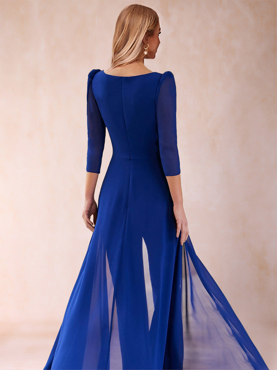 Chiffon V-Ausschnitt 3/4 Ärmel 2 Stück Hosenanzüge mit Applikation