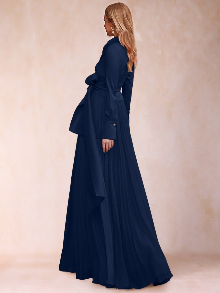 A-Linie/Princess-Linie Chiffon V-Ausschnitt Lange Ärmel 2-teilig Kleider für die Brautmutter mit Gürtel und Rüschen