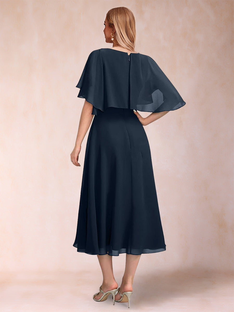 A-Linie/Princess-Linie Chiffon U-Ausschnitt Kurze Ärmel Kleider für die Brautmutter mit Schal