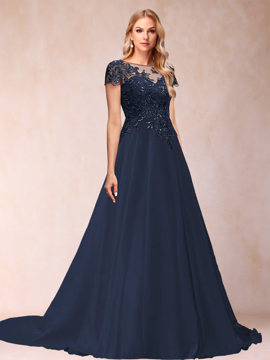 A-Linie/Princess-Linie U-Ausschnitt Kurze Ärmel Kleider für die Brautmutter mit Applikationen