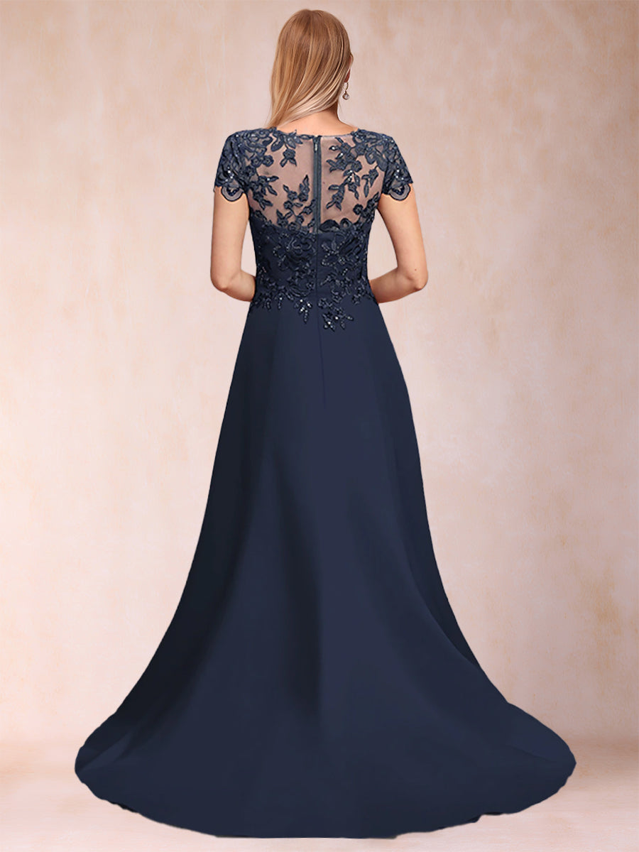 A-Linie/Princess-Linie U-Ausschnitt Kurze Ärmel Kleider für die Brautmutter mit Applikationen