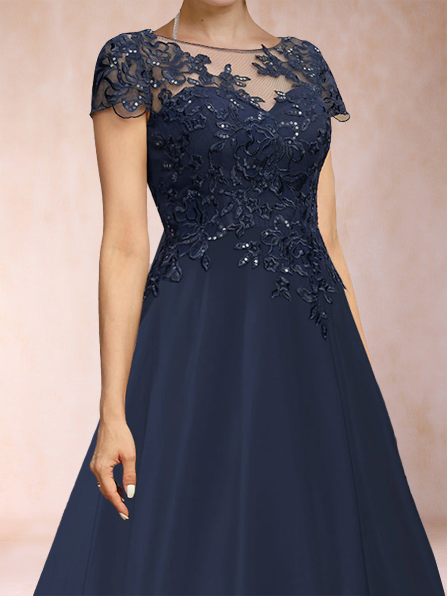 A-Linie/Princess-Linie U-Ausschnitt Kurze Ärmel Kleider für die Brautmutter mit Applikationen