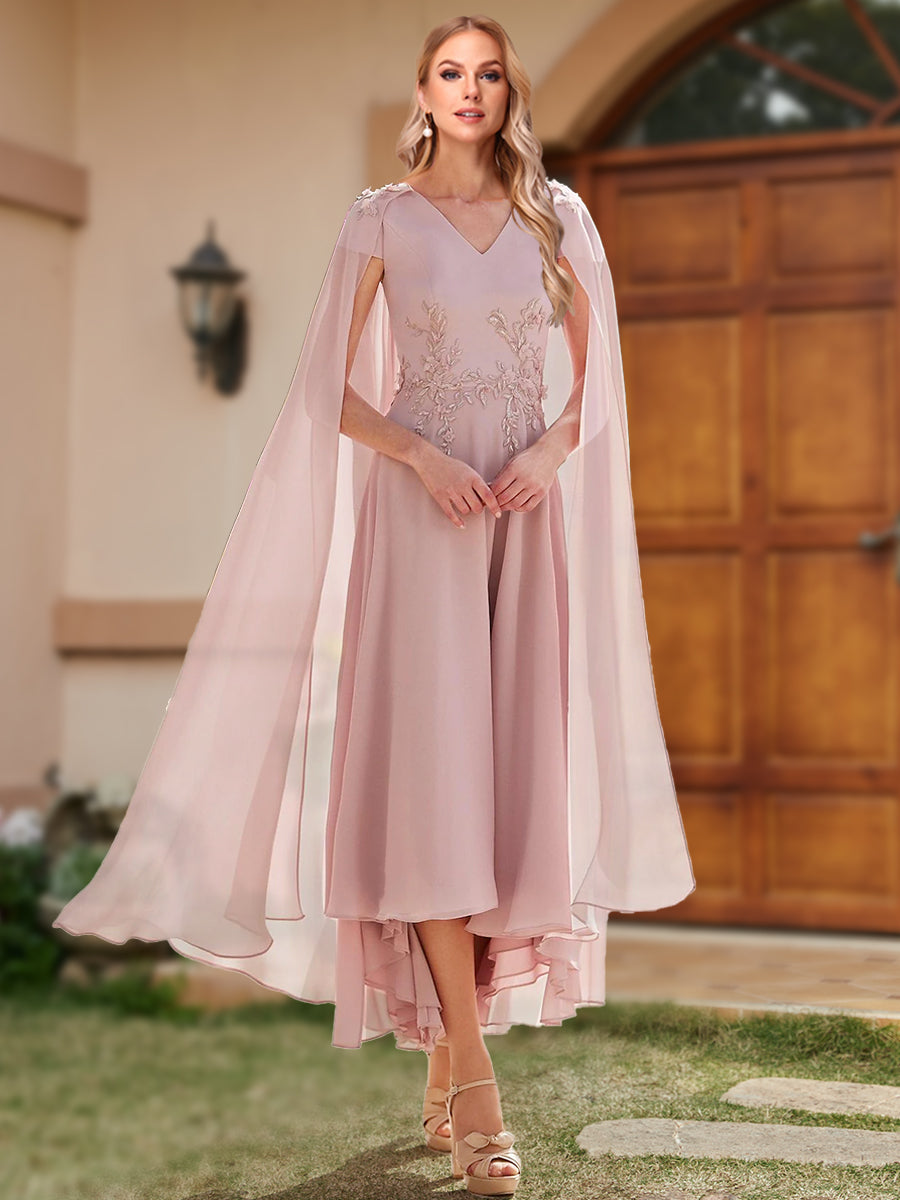 A-Linie/Princess-Linie Chiffon V-Ausschnitt Kurze Ärmel Kleider für die Brautmutter mit Applikationen