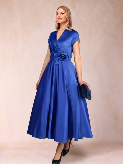 A-Linie/Princess-Linie V-Ausschnitt Kurze Ärmel Kleider für die Brautmutter mit Schärpe