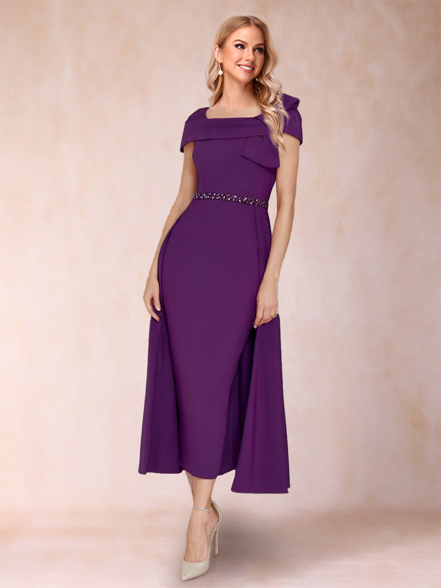 A-Linie/Princess-Linie Quadratischer Ausschnitt Kurze Ärmel Kleider für die Brautmutter mit Schärpe
