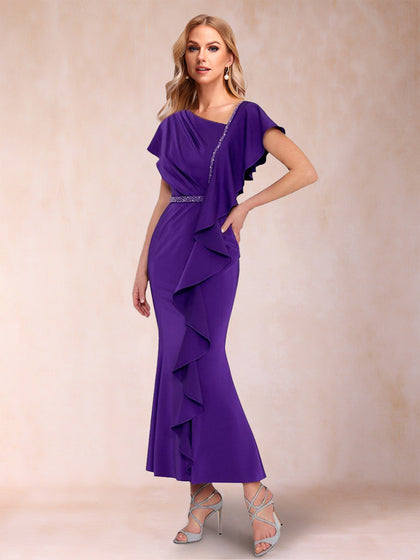 Trompete/Meerjungfrau V-Ausschnitt Kurze Ärmel Kleider für die Brautmutter mit Rüschen