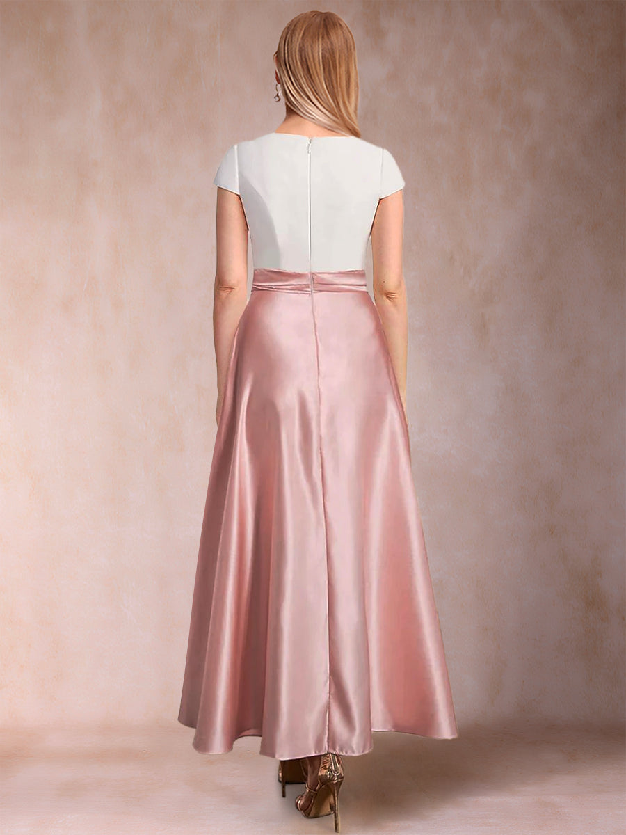 A-Linie/Princess-Linie U-Ausschnitt Kurze Ärmel Kleider für die Brautmutter mit Schärpe