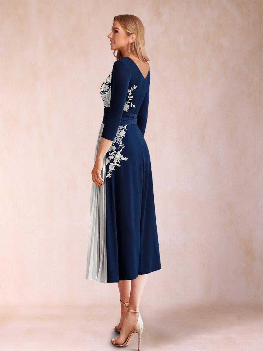 A-Linie/Princess-Linie U-Ausschnitt 3/4-Ärmel Kleider für die Brautmutter mit Applikationen