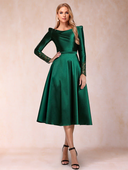 A-Linie/Princess-Linie U-Ausschnitt Lange Ärmel Kleider für die Brautmutter mit Applikationen