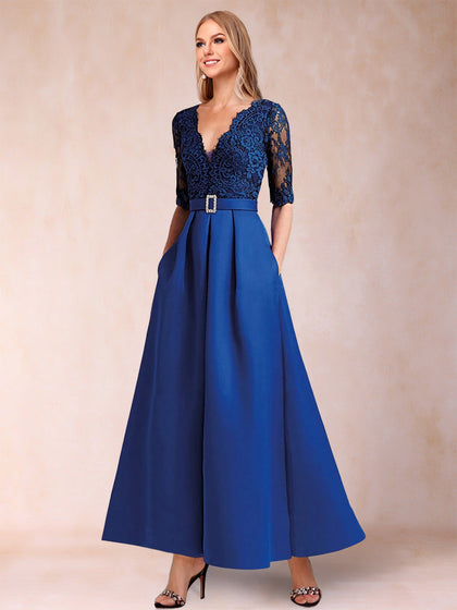 A-Linie/Princess-Linie V-Ausschnitt Halbarm Kleider für die Brautmutter mit Applikationen