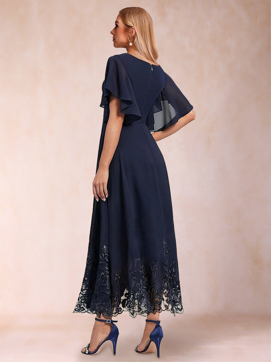 A-Linie/Princess-Linie V-Ausschnitt Halbarm Kleider für die Brautmutter mit Applikationen