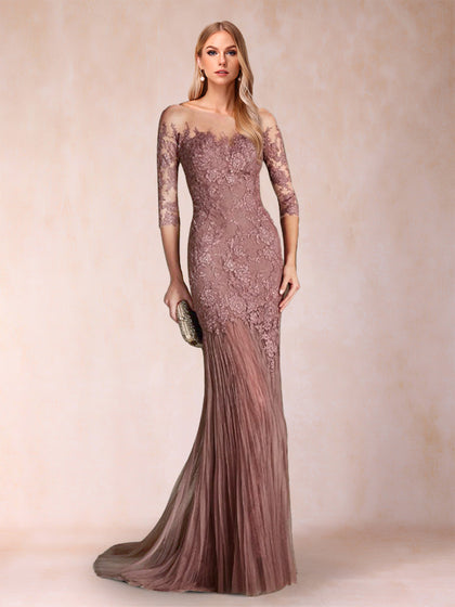 Trompete/Meerjungfrau-Linie U-Ausschnitt 3/4 Ärmel Kleider für die Brautmutter mit Applikationen