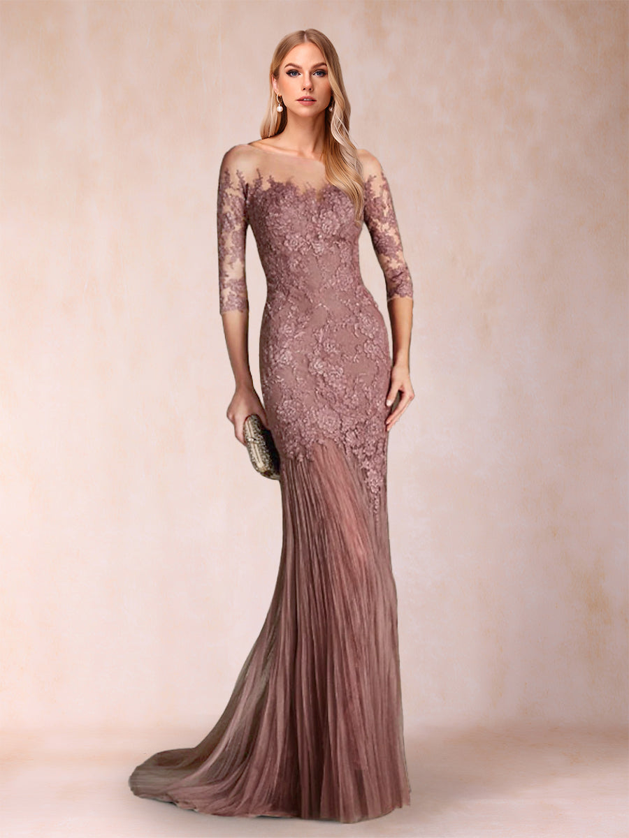 Trompete/Meerjungfrau-Linie U-Ausschnitt 3/4 Ärmel Kleider für die Brautmutter mit Applikationen