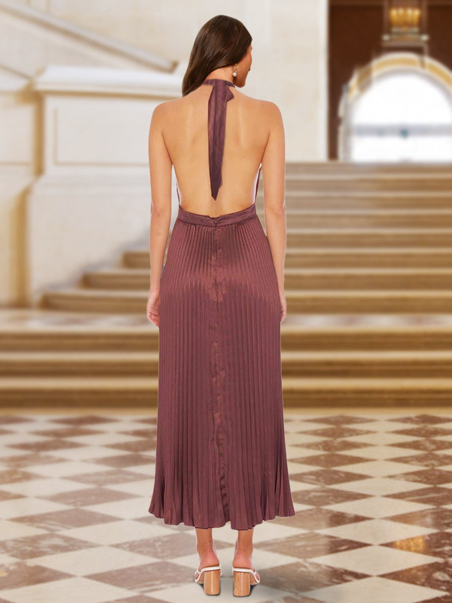 Etui-Linie/Säule Neckholder Ärmellose Abendkleider mit Falten