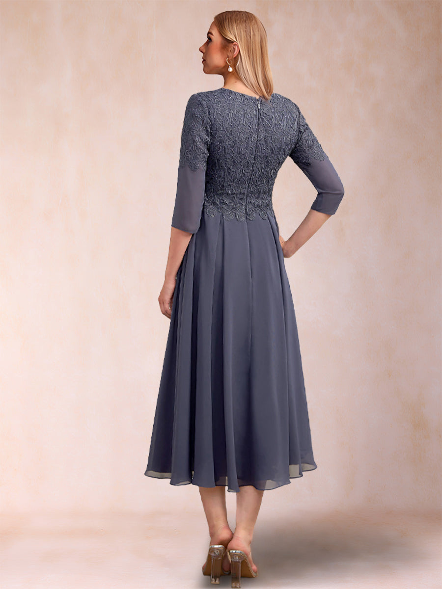 A-Linie/Princess-Linie V-Ausschnitt 3/4-Ärmel Kleider für die Brautmutter mit Applikationen