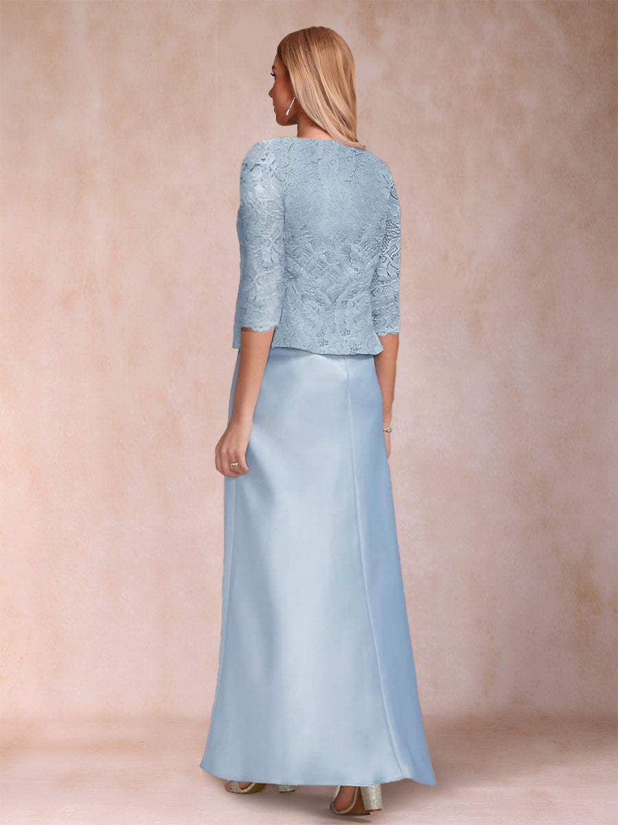 Etui-Linie/Säulenkleid, U-Ausschnitt, Halbarm, 3-teiliges Kleid für die Brautmutter mit Applikation und Jacke