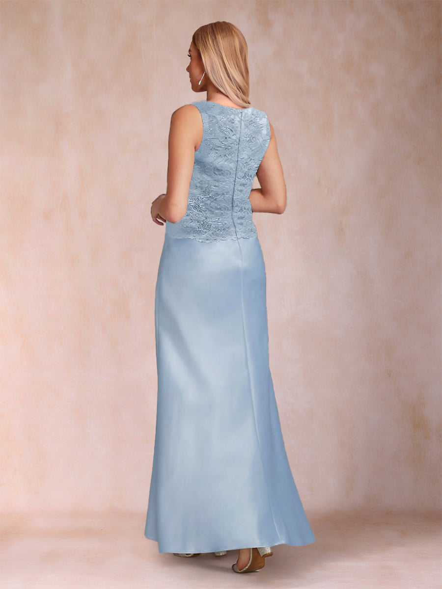 Etui-Linie/Säulenkleid, U-Ausschnitt, Halbarm, 3-teiliges Kleid für die Brautmutter mit Applikation und Jacke