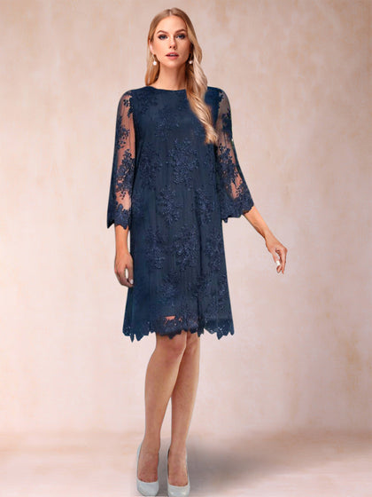 Etui-Linie/Säule U-Ausschnitt 3/4 Ärmel Kleider für die Brautmutter mit Applikationen